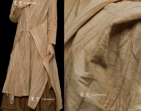 ?驼色压痕再造棉麻布料 创意服饰打底衬衫家...