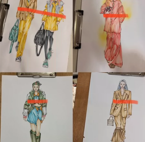 手绘代画服装效果图、线稿、款式图，服装与服...