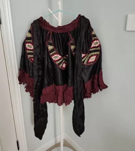 绝版阿卡随心手艺黑夜公主绣花暗红色大摆裙 ...