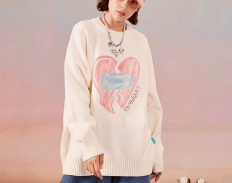 TNQT心碎创可贴+蜡笔手绘爱心宽松套头长...