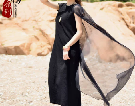 原创设计新款文艺复古民族风连衣裙夏季真丝麻...