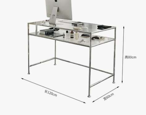 ins现代不锈钢玻璃书桌个性创意高档办公桌...