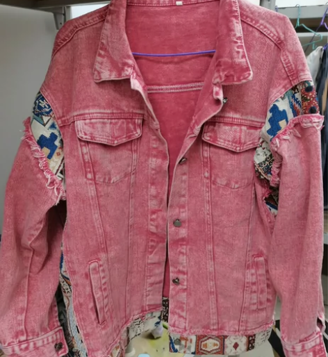 出闲置 复古牛仔褂 粉色（衣服真实效果比图...
