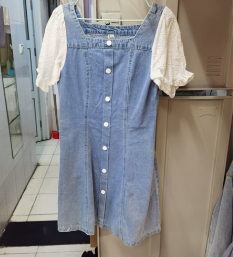 夏季短袖小个子显高微胖女生穿搭泡泡袖拼接复...