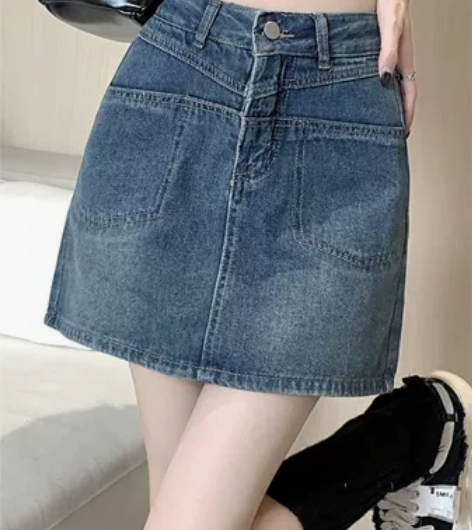 2023年夏季美式复古牛仔半身裙女大码设计...