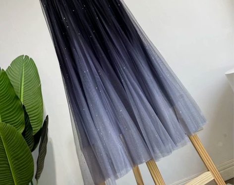 渐变星空网纱半身裙2023中长款春款蓬蓬裙...