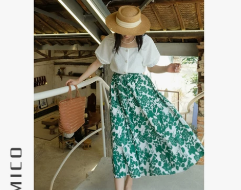 绿色碎花大摆裙A字裙2021夏季新款女高腰...