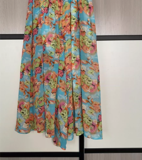 雪纺印花伞裙半身裙女夏薄款花色裙子高腰大摆...