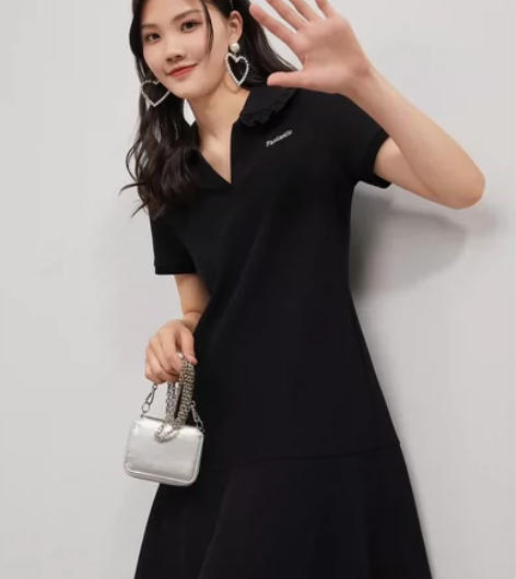 红袖连衣裙  字母木耳边翻领荷叶 S码全新...