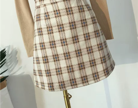 秋冬季2018新款港味chic格子高腰显瘦...