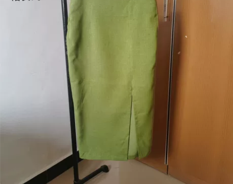 前开叉女装一步裙高腰直筒半身裙绿色淑女裙 ...