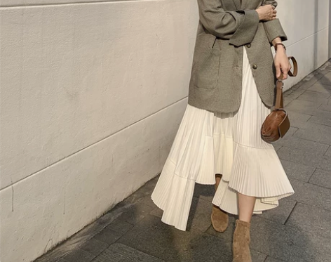 EKOOL不规则百褶雪纺半身裙子女秋季20...