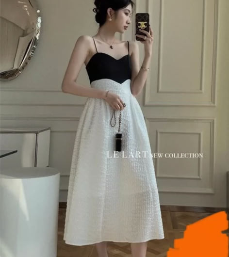 LELART吊带连衣裙经典撞色赫本风吊带裙...