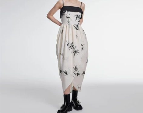 新中式连衣裙女国风微胖植绒吊带连衣裙收腰抹...