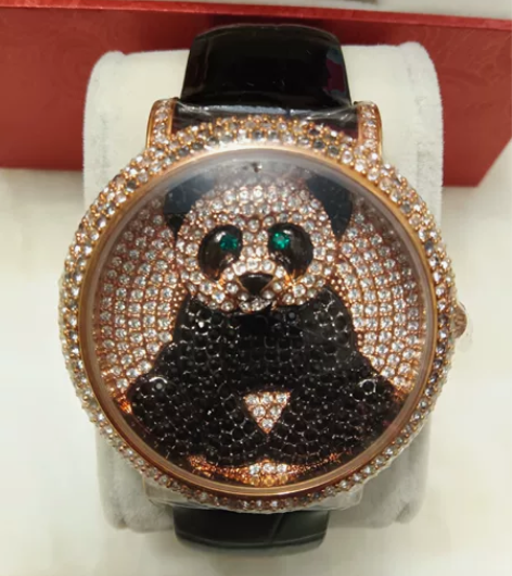 蒂玮娜镶钻熊猫女士电子手表女子腕表，正品全...