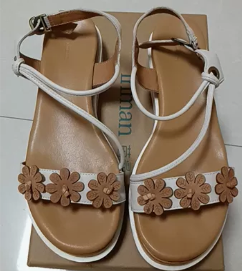 INMAN/茵曼，真皮凉鞋，一字扣带增高厚...