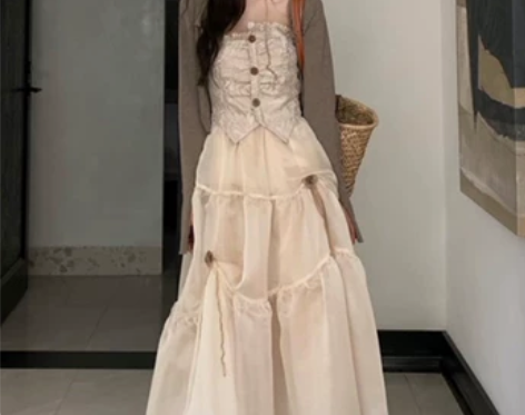 抹胸连衣裙法式吊带长裙高级感套装纱裙收腰两...