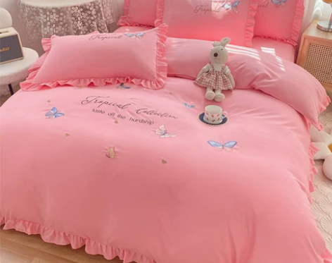 淑女全棉纯棉四件套公主风简约刺绣加厚柔软被...