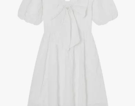 泡泡袖连衣裙女蝴蝶结花朵花瓣韩版2022夏...