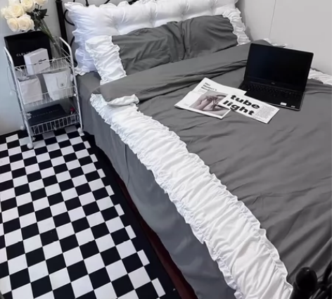 ins公主风韩式花边床上四件套床裙款宿舍床单被套罩宿舍床三件...