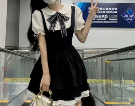 大码学院风韩版假两件连衣裙女夏季收腰显瘦