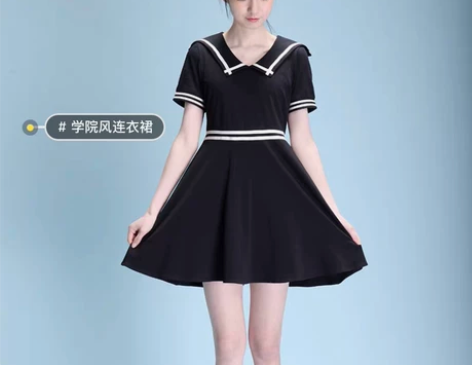 兔仙人，复古学院风英伦连衣裙 S码，黑色