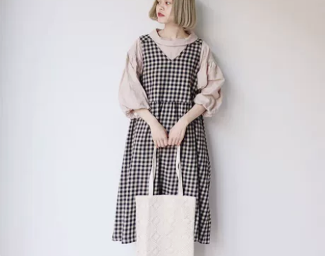 sm2日系学院风格子印花减龄背心连衣裙 是...