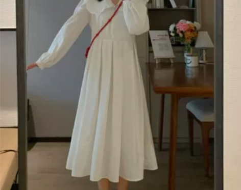 ms甜末末春显瘦收腰娃娃领中长款日系学院风...