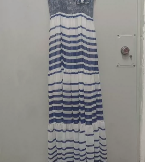 牛仔吊带抹胸雪纺长裙 牛仔面料拼接雪纺面料...