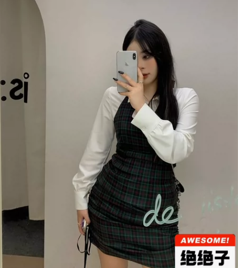 黑泽玄七挂脖吊带连衣裙胖mm辣妹高冷范性感...