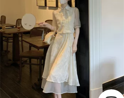 实拍奶甜温柔风中式改良旗袍民国风上衣+吊带...