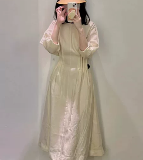 全新亚麻100%法式高级感极简风宽松泡泡袖...