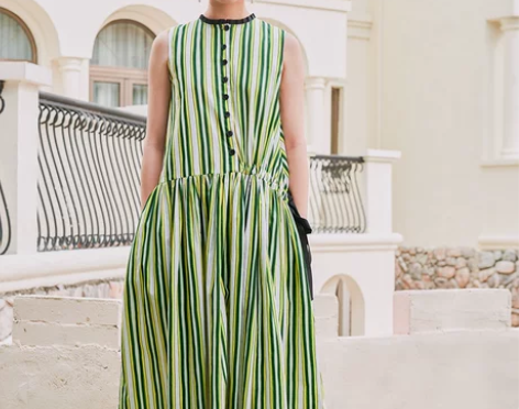 VOGO/沃格夏季新品棉撞色条纹无袖宽松