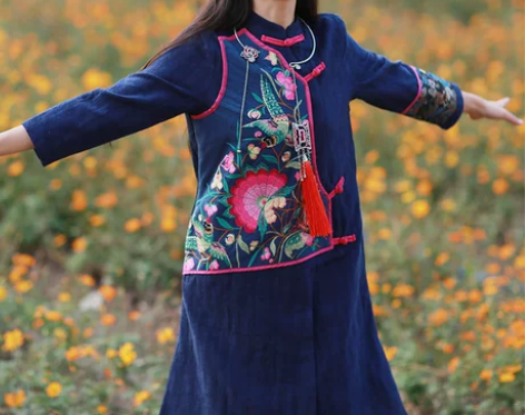 读你民族风中国风裙子棉麻提花连衣裙女C28...