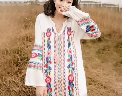 云南旅游刺绣复古裙子拍照必备民族风黑色夏季...