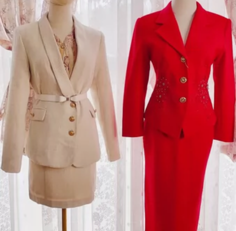 【特价】vintage古着红色刺绣金扣西装...