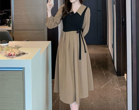 港风穿搭绑带连衣裙女2023新款春秋洋气甜...