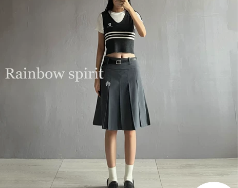 美式bella同款三面可穿百褶裙女秋季学院...