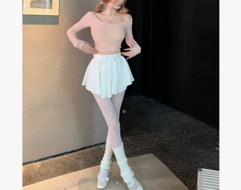 JMSHOP 旋转中的少女 芭蕾风松紧半身...