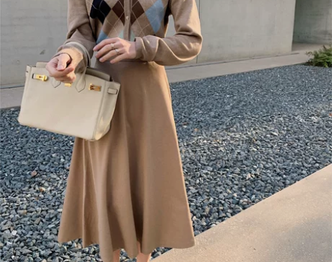 钱夫人家 中长款半身裙女春复古赫本风简约气...