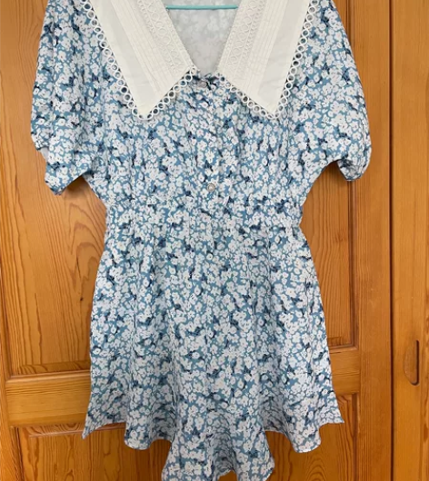 连体裤女 2022夏季新款蓝色碎花花边收腰...