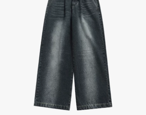 FUNKYFUN原创褶位设计宽松水洗直筒牛...