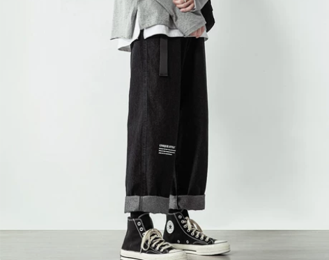 XUANFAN美式潮牌抽绳牛仔裤男女复古宽...