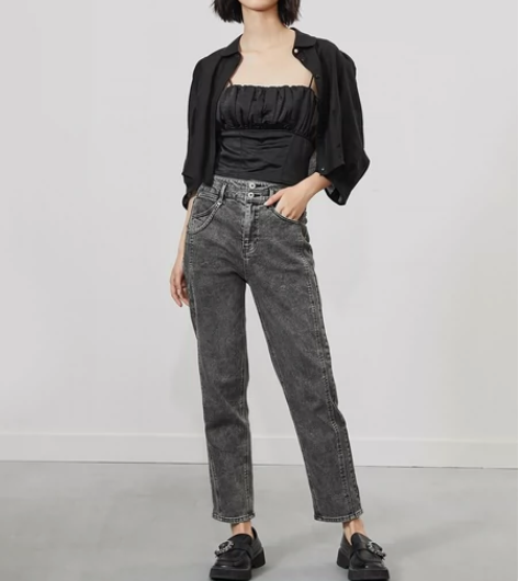 ONLY春季设计感高腰妈妈裤直筒九分牛仔裤...