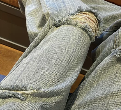 ZAVK2023春夏新品女浅蓝复古直筒阔腿...