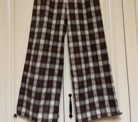 niko ann...秋冬季阔腿高腰格子裤...
