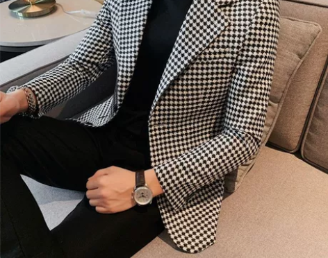 GABBANIE品牌春秋季新款千鸟格西服外...