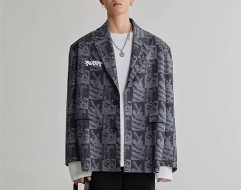 BEASTER小恶魔鬼脸满印嘻哈宽松西服设...