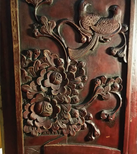 木雕板一对，尺寸如图，最后二图为一老裂的正...