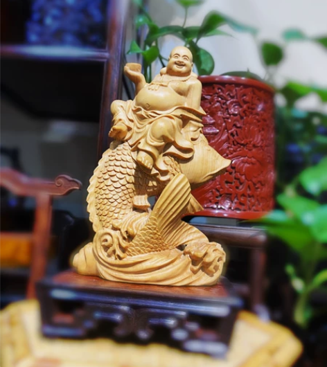 黄杨木雕【一团和气 吉庆有余】尺寸9×5×...